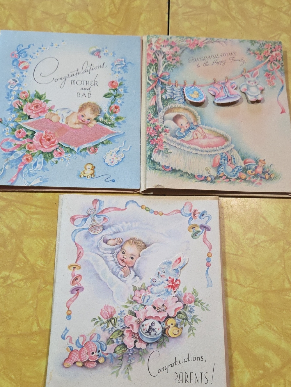 Vintage Baby Congratulations Cards - Pastel Blue & Pink